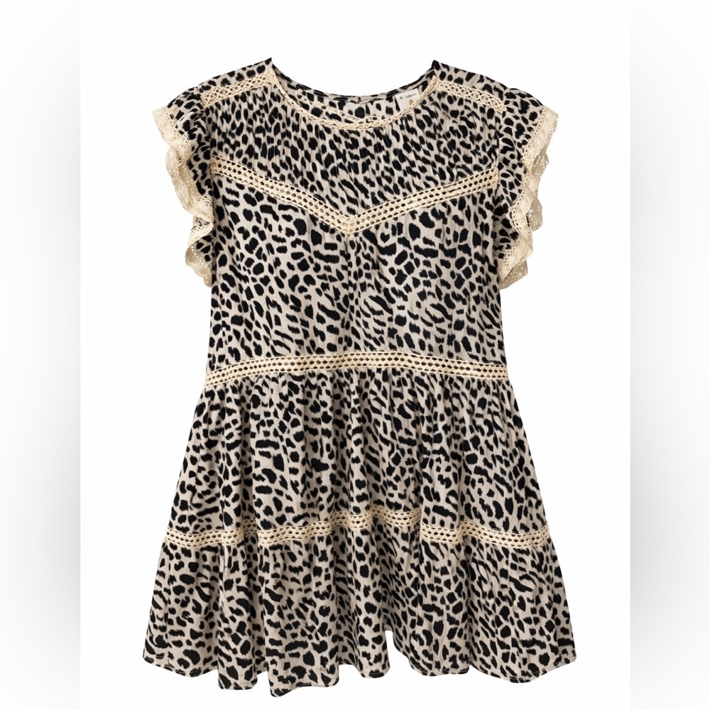 By Together Leopard Print Lace Trim Babydoll Dress / Tunic